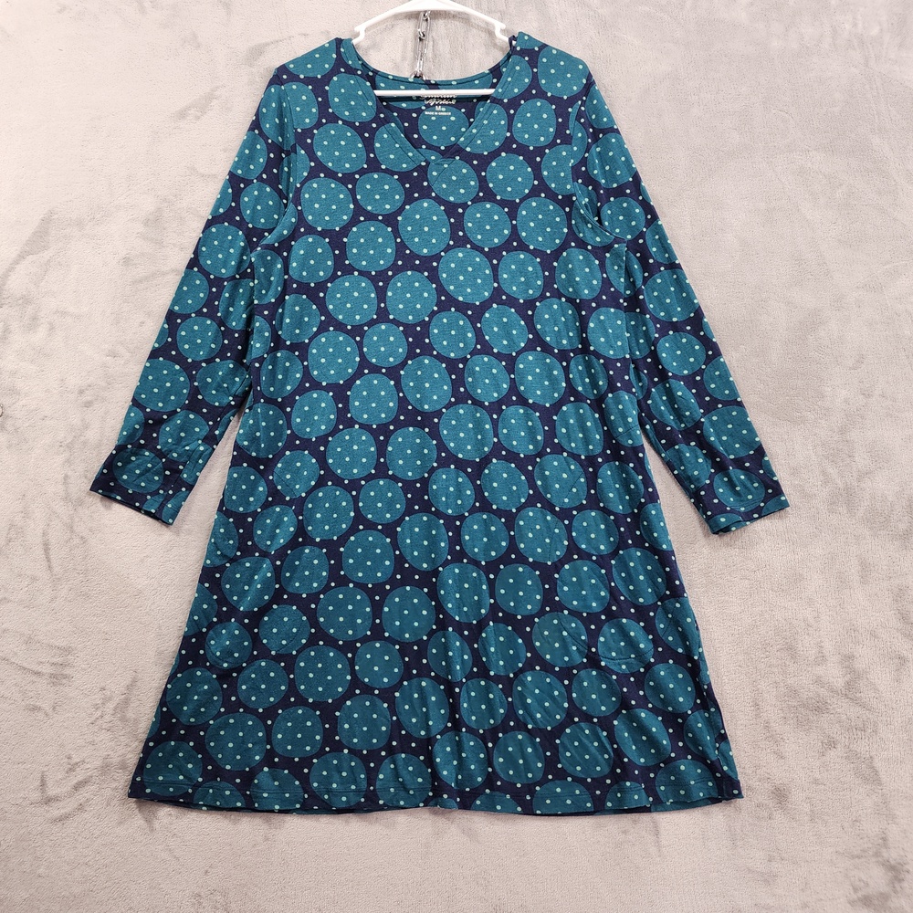 Gudrun Sjoden Dress Womens M Blue Polka Dot V-Neck Long Sleeve Pockets